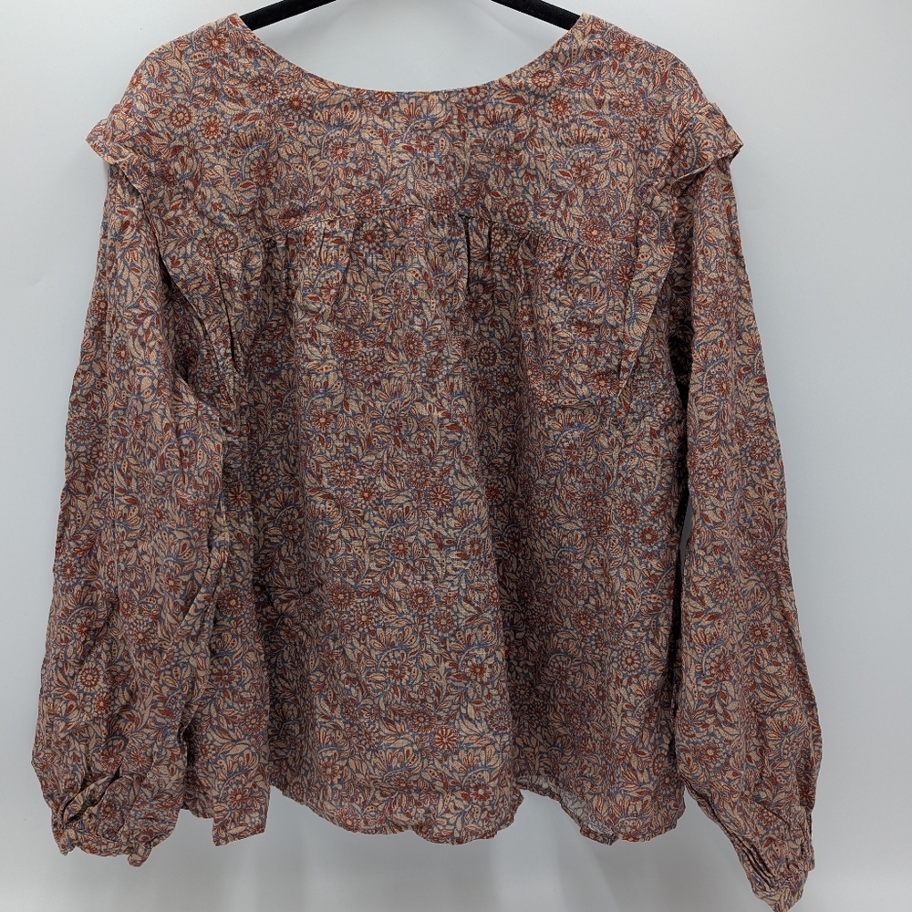 a.n.a Floral Ruffle Shoulder Blouse Boho Cottagecore Long Sleeve Top Rust 2X